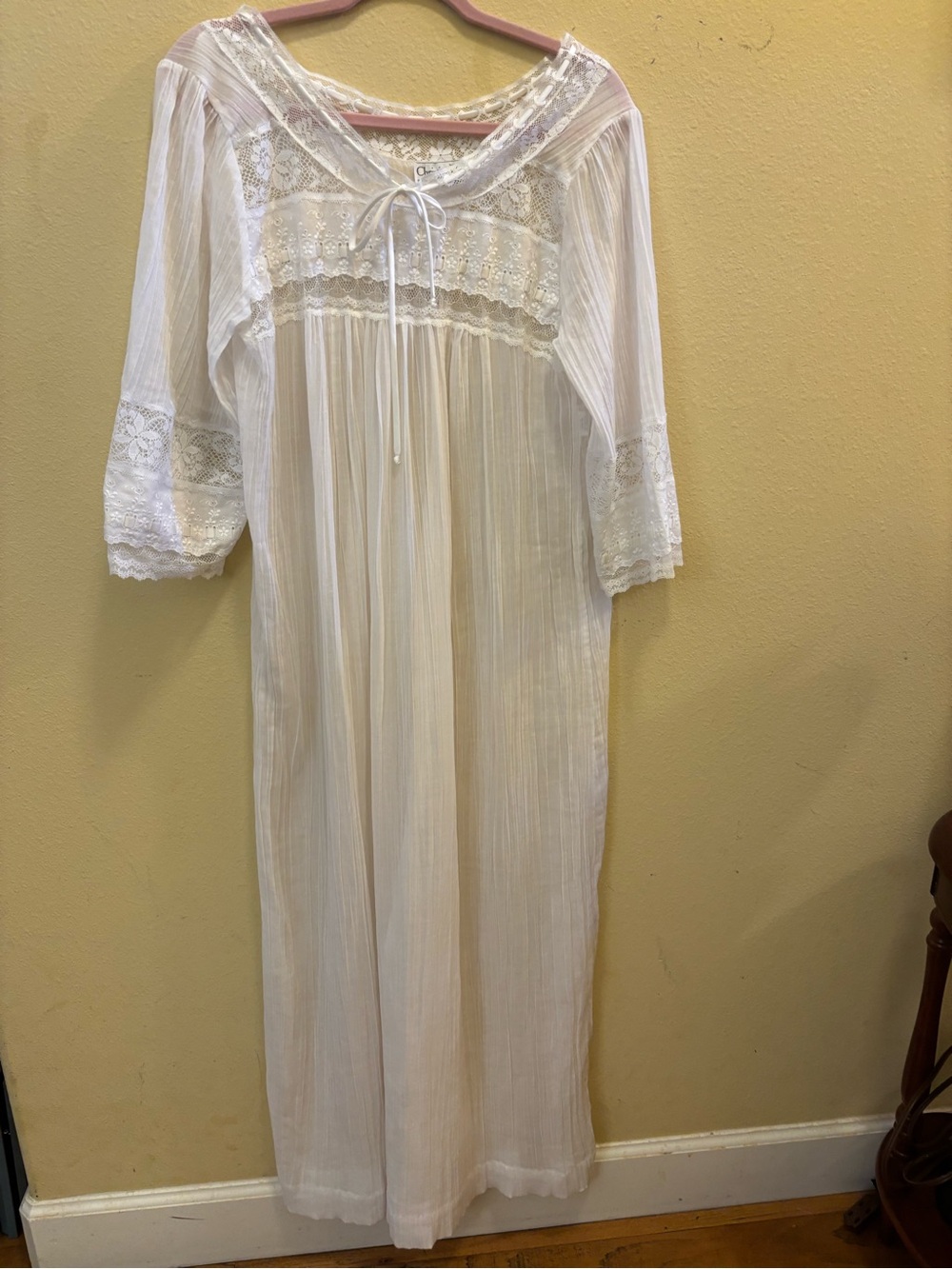 Dior Cream Lace-Trim Peasant Nightgown